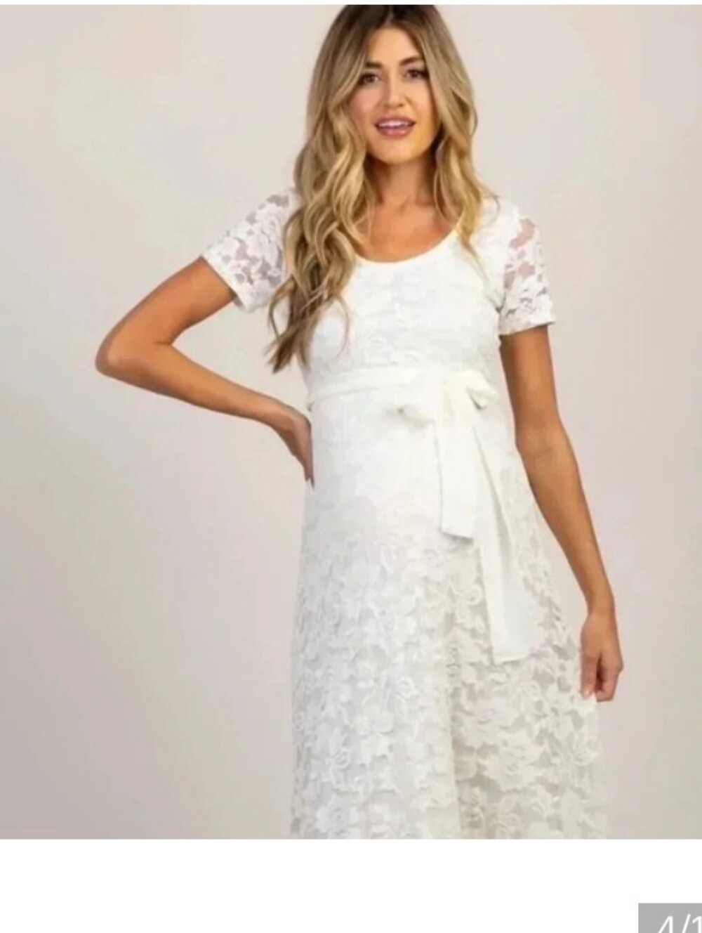 Pinkblush Ivory Floral Lace Sash Tie‎ Maternity Gown Size M